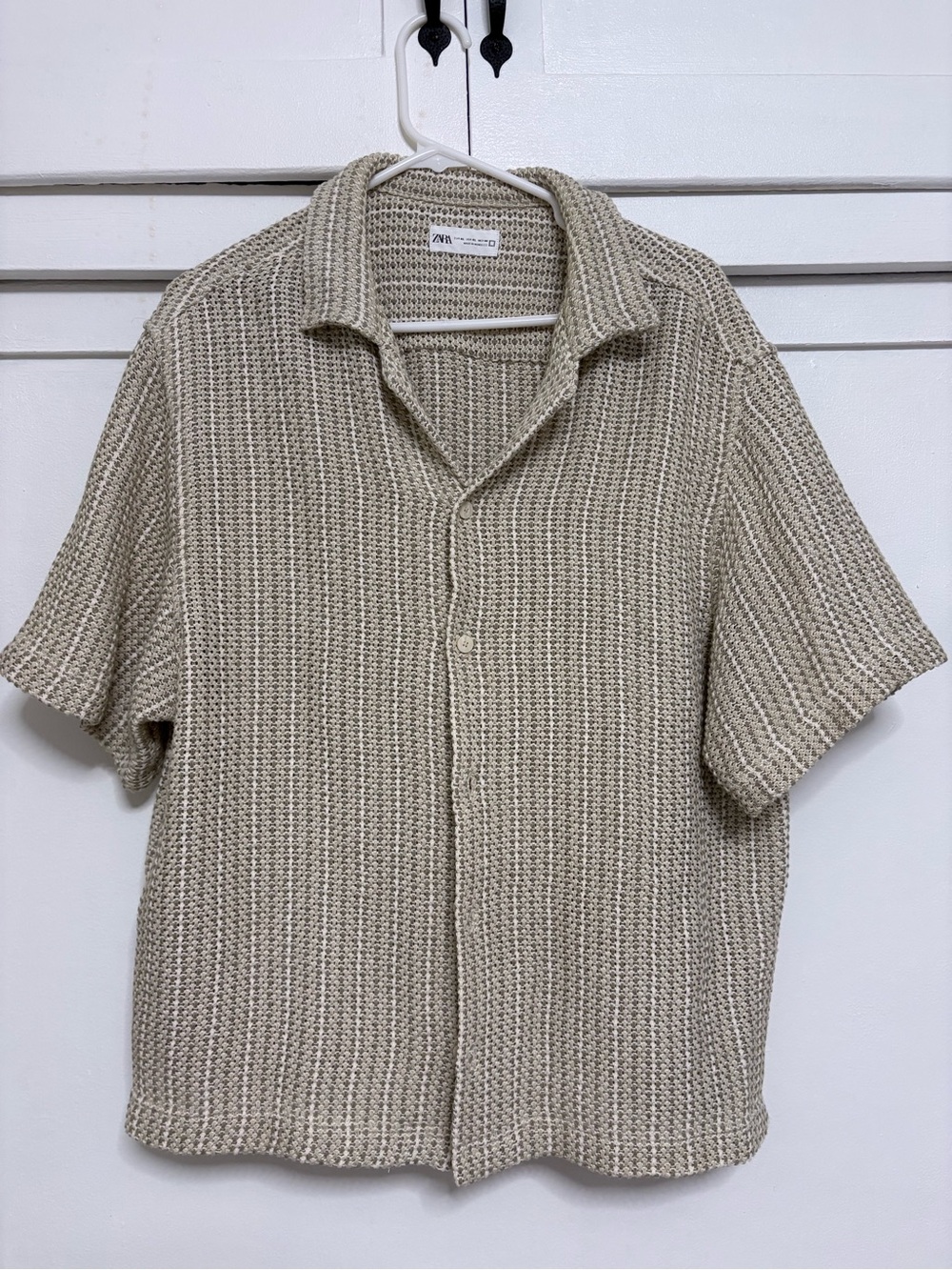 Zara Men Short-Sleeve Button-Down Knit Shirt - Taupe
